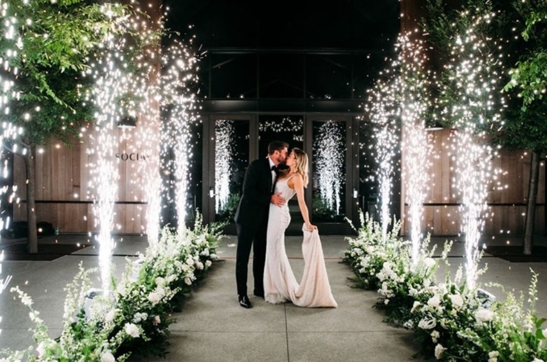 Wedding sparks send-off for the couple