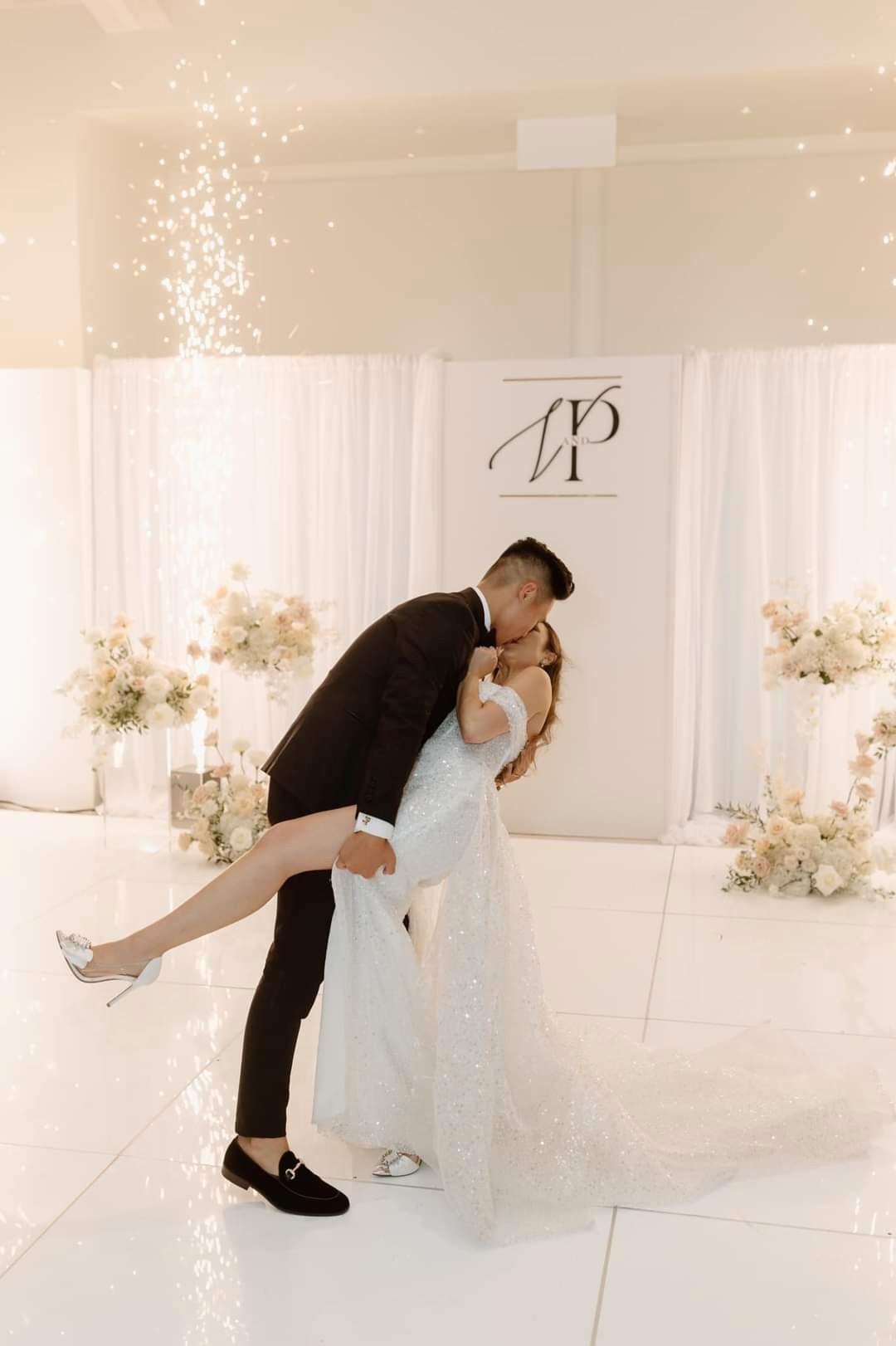 First dance dip with sparks at Aspen Ranch